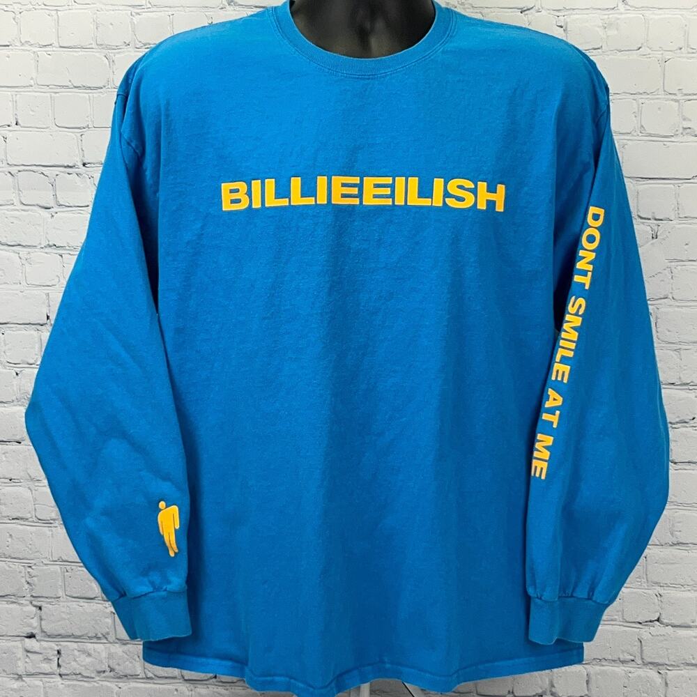 Billie Eilish Don’t Smile At Me T Shirt XL X-Large Blue Long Sleeve Pop Music